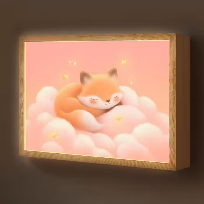 Lightbox - Wandlamp kinderkamer - Wolken - Vos - Oranje - Sterren