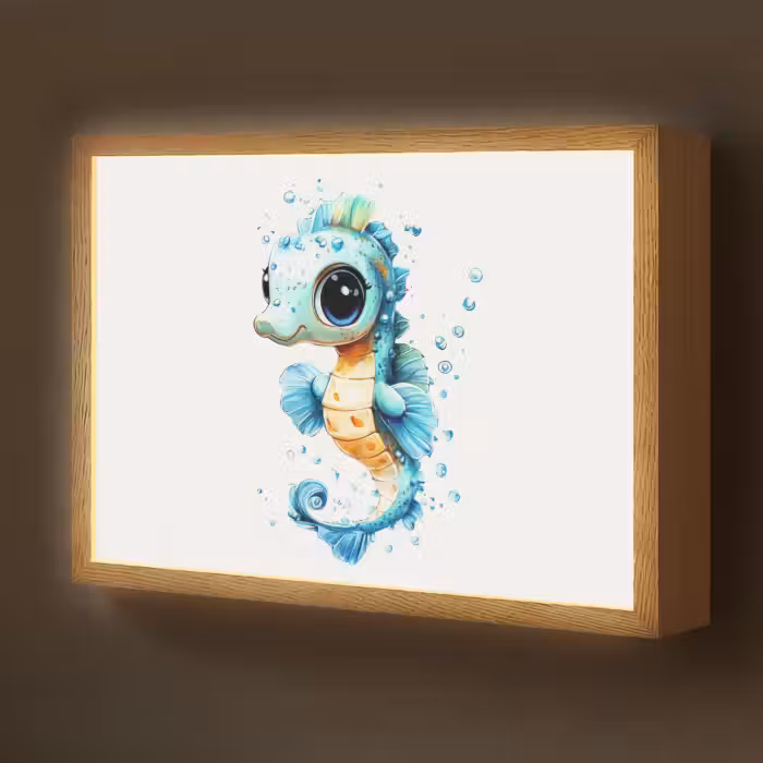 Lightbox - Wandlamp kinderkamer - Zeepaardje - Spetters - Blauw