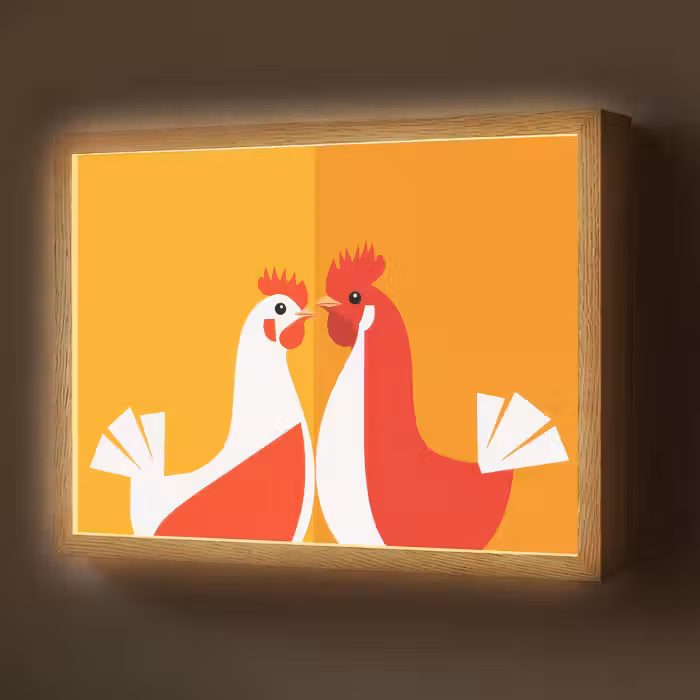 Lightbox - Wandlamp - Kippen - Oranje - Vlakken