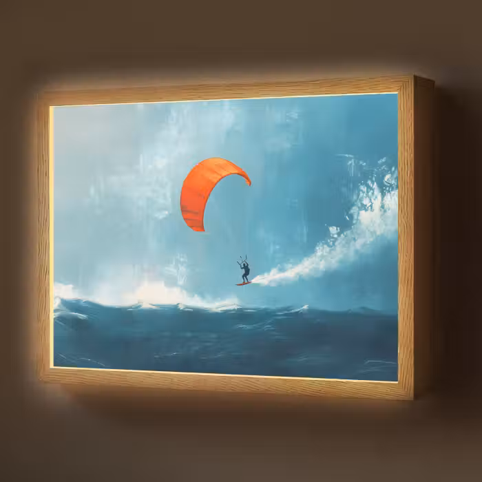 Lightbox - Wandlamp - Kitesurfer - Oranje - Zee - Lucht