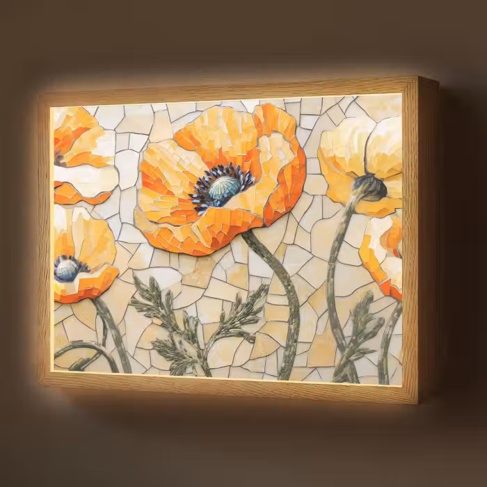 Lightbox - Wandlamp - Klaprozen - Oranje - Mozaïek - Bladeren
