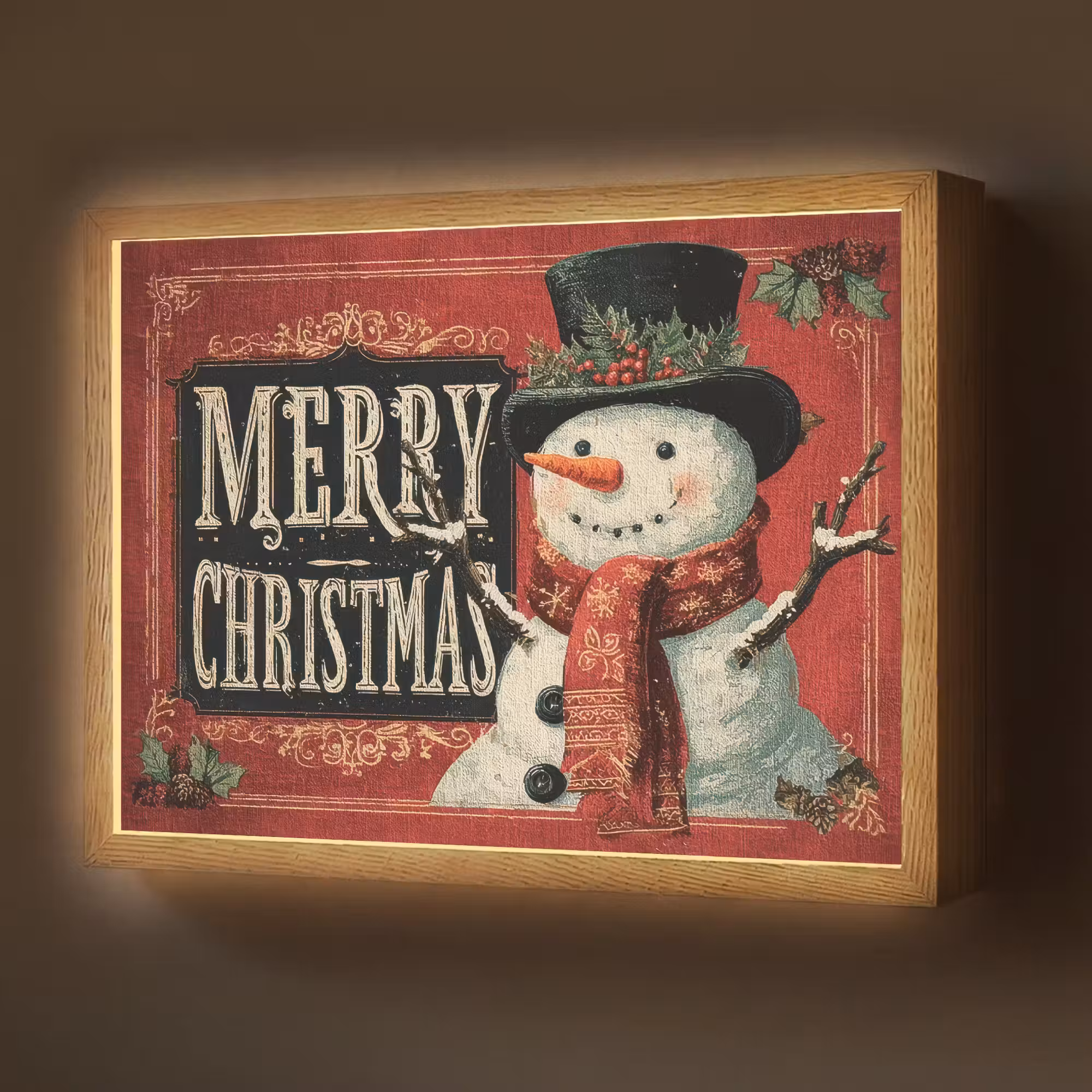 Lightbox - Wandlamp - Klassiek - Kerstgroet - Sneeuwpop - Rood