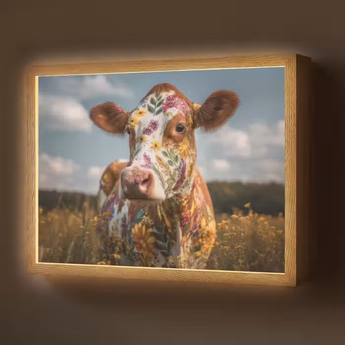 Lightbox - Wandlamp - Koe - Bloemen - Weiland