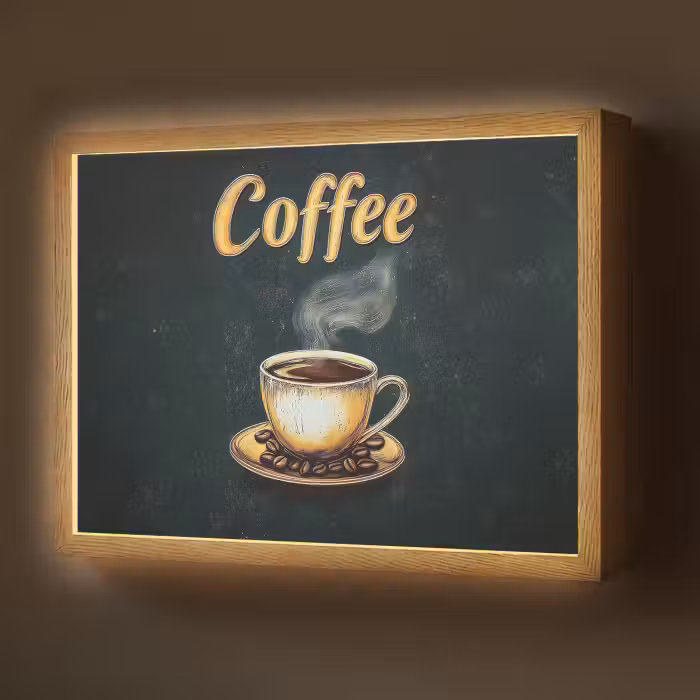 Lightbox - Wandlamp - Koffie - Schotel - Koffiebonen - Retro