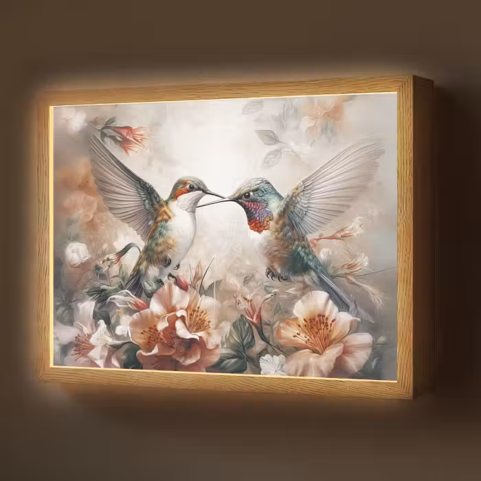 Lightbox - Wandlamp - Kolibrie - Vogels - Bloemen - Natuur