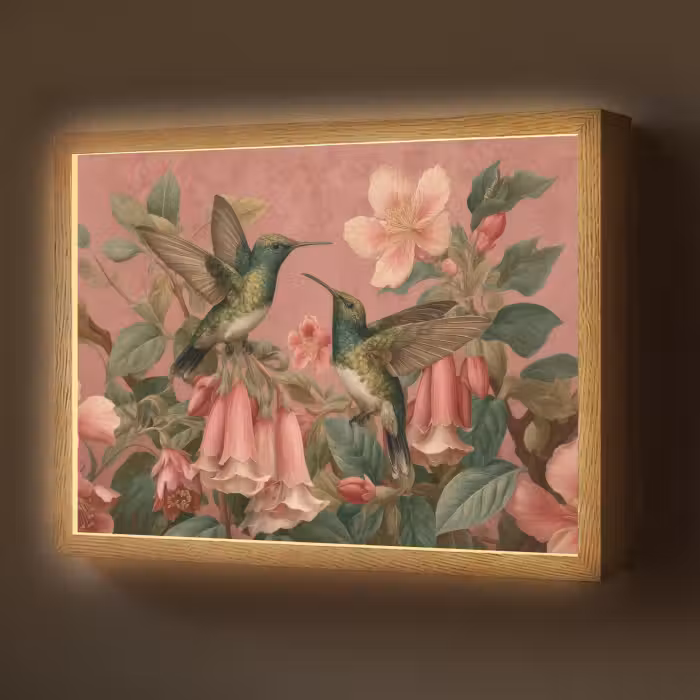 Lightbox - Wandlamp - Kolibries - Bloemen - Groen - Roze