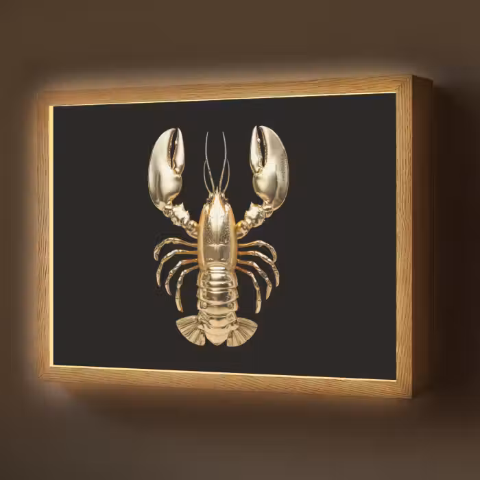 Lightbox - Wandlamp - Kreeft - Goud - Textuur - Zwart