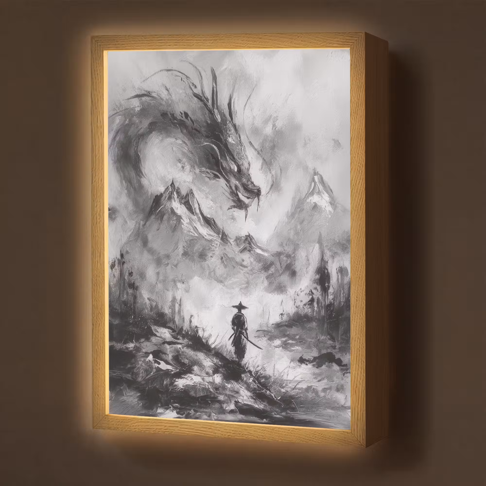 Lightbox - Wandlamp - Krijger - Draak - Grijs