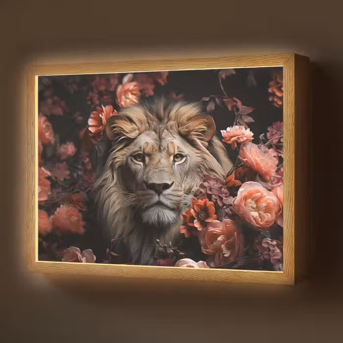 Lightbox - Wandlamp - Leeuw - Dier - Natuur - Botanisch - Bloemen - Roze