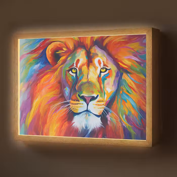 Lightbox - Wandlamp - Leeuw - Dieren - Olieverf - Regenboog