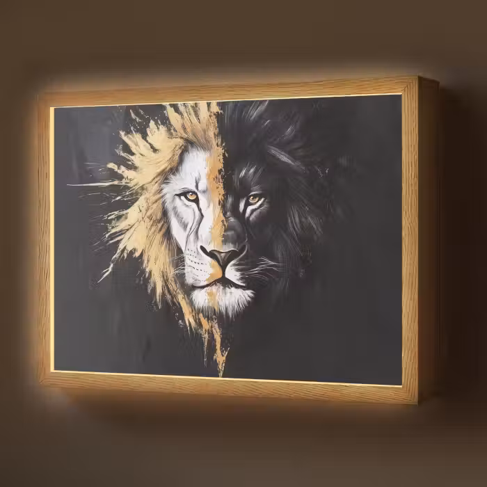 Lightbox - Wandlamp - Leeuw - Gesplitst - Zwart - Lijn