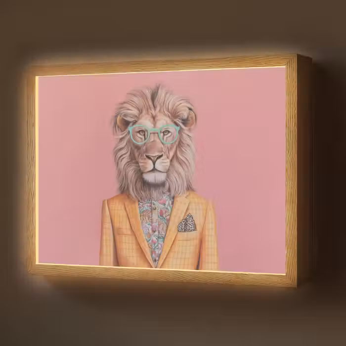 Lightbox - Wandlamp - Leeuw - Pak - Geruit - Bril