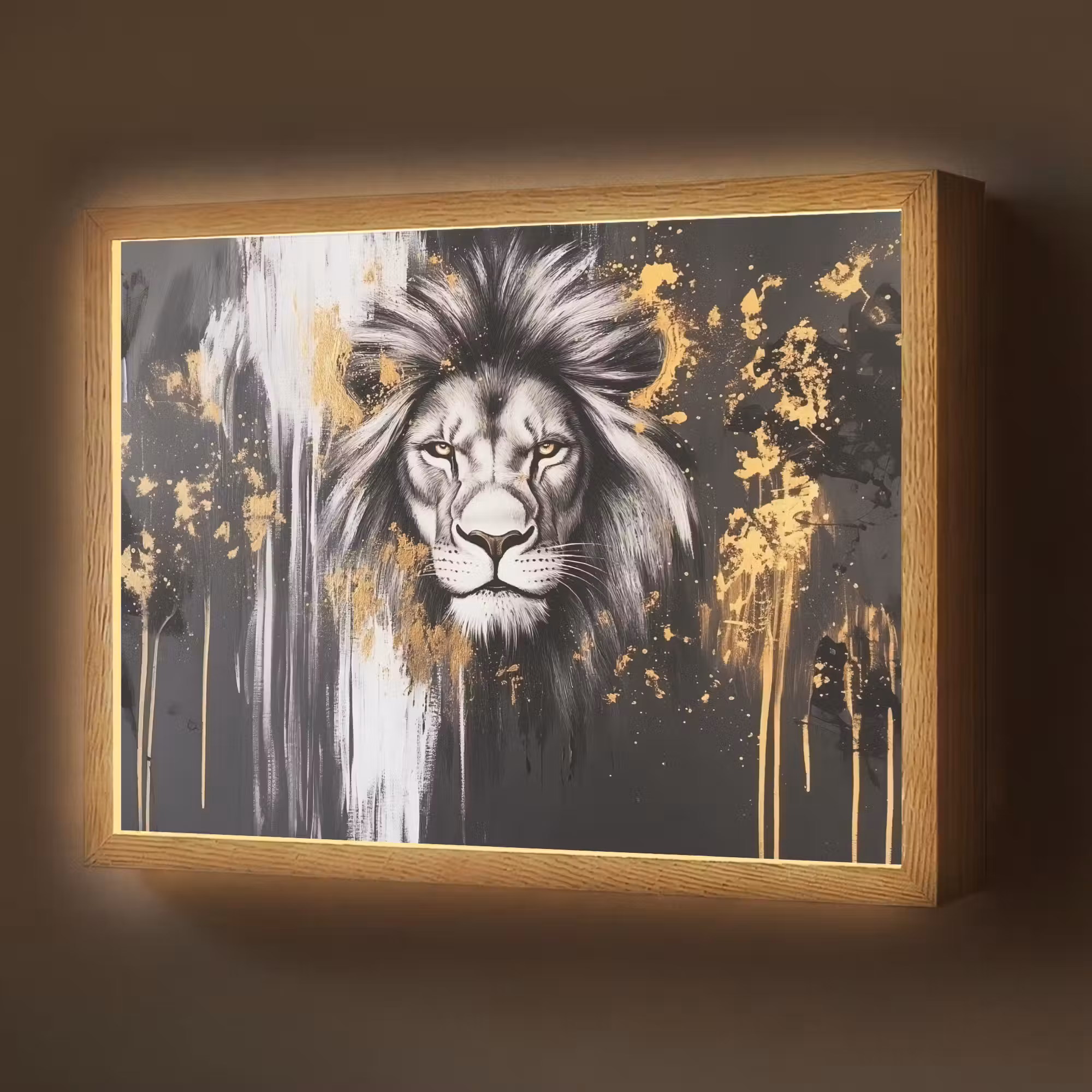 Lightbox - Wandlamp - Leeuw - Portret - Verfspatten - Grijs