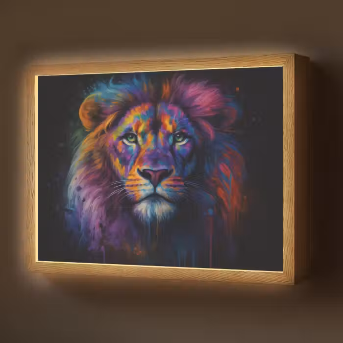 Lightbox - Wandlamp - Leeuwenkop - Felgekleurd - Abstract