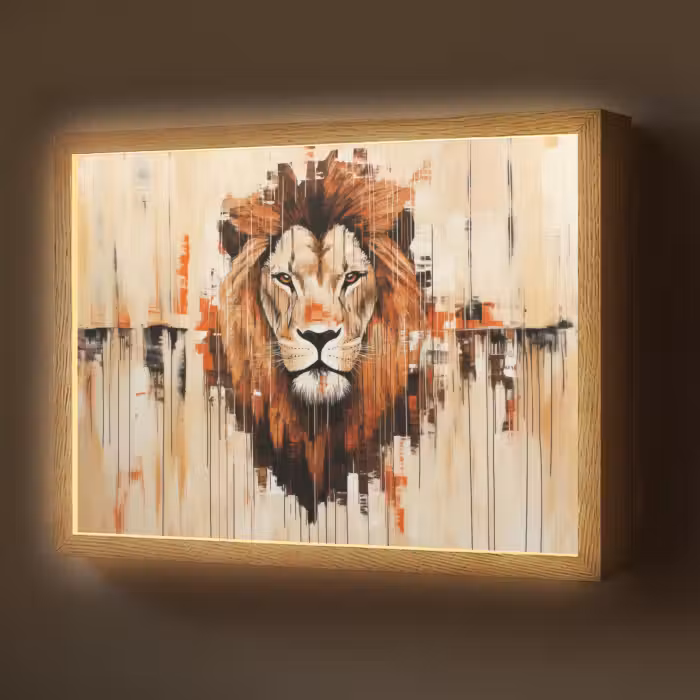 Lightbox - Wandlamp - Leeuwenkop - Lijnen - Crème