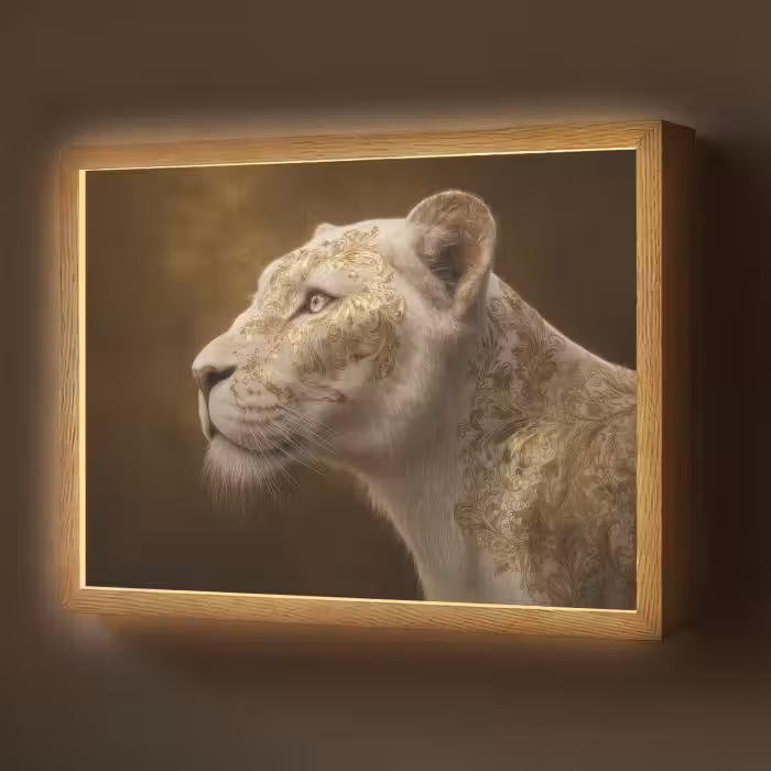Lightbox - Wandlamp - Leeuwin - Bloemen - Wit - Goud