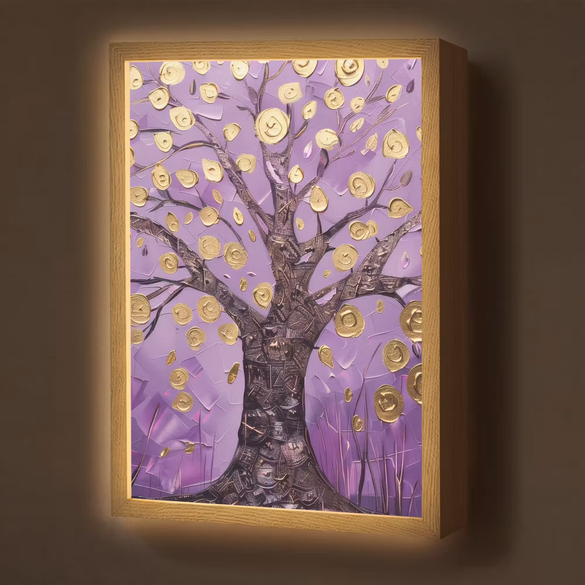 Lightbox - Wandlamp - Levensboom - Boom - Paars - Goud - Modern