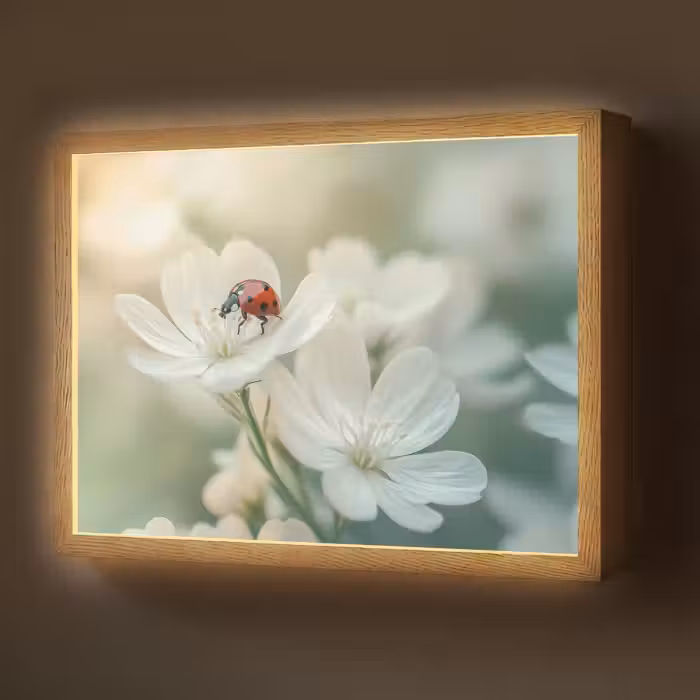 Lightbox - Wandlamp - Lieveheersbeestje - Bloemen - Wit