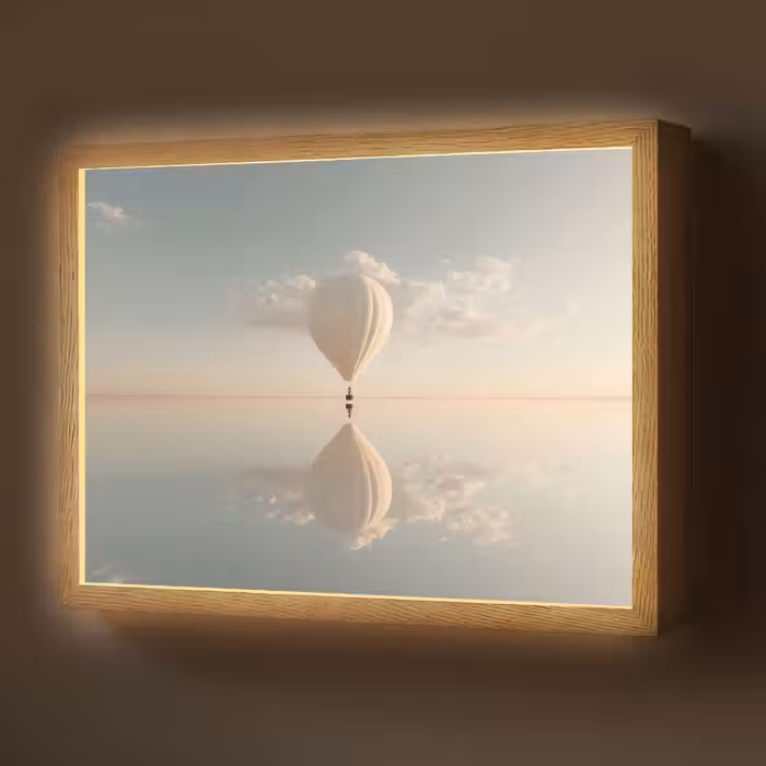 Lightbox - Wandlamp - Luchtballon - Wolken - Water - Blauw
