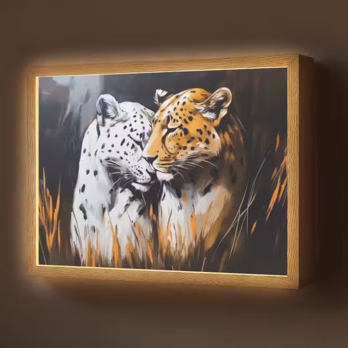 Lightbox - Wandlamp - Luipaard - Oranje - Wit - Gras