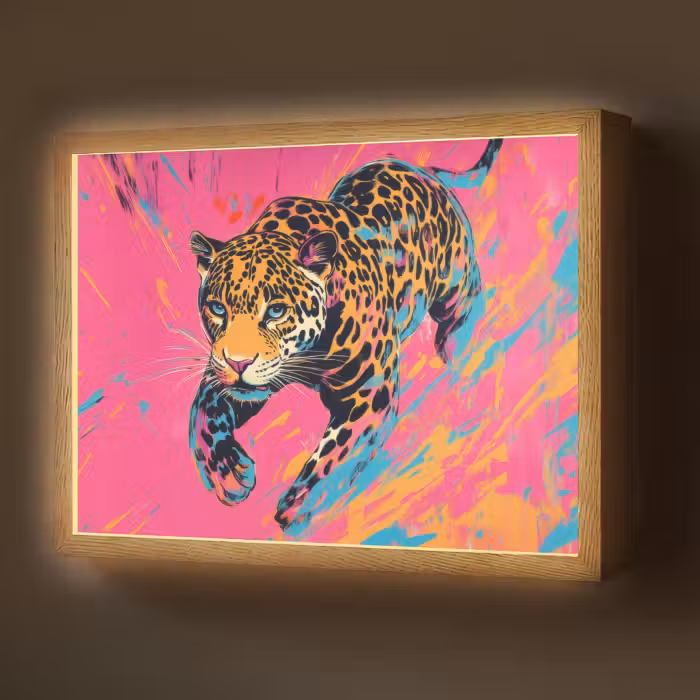 Lightbox - Wandlamp - Luipaard - Roze - Oranje - Blauw - Verf