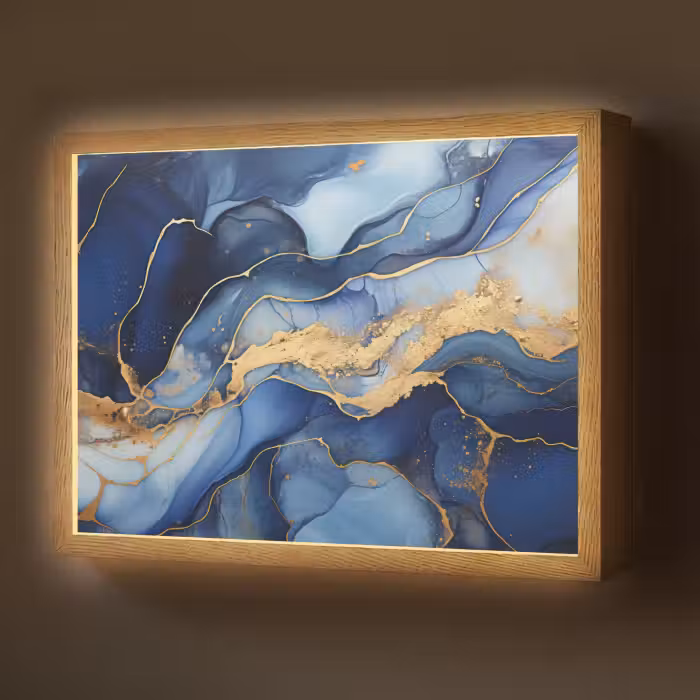 Lightbox - Wandlamp - Marmer - Blauw - Goud - Abstract