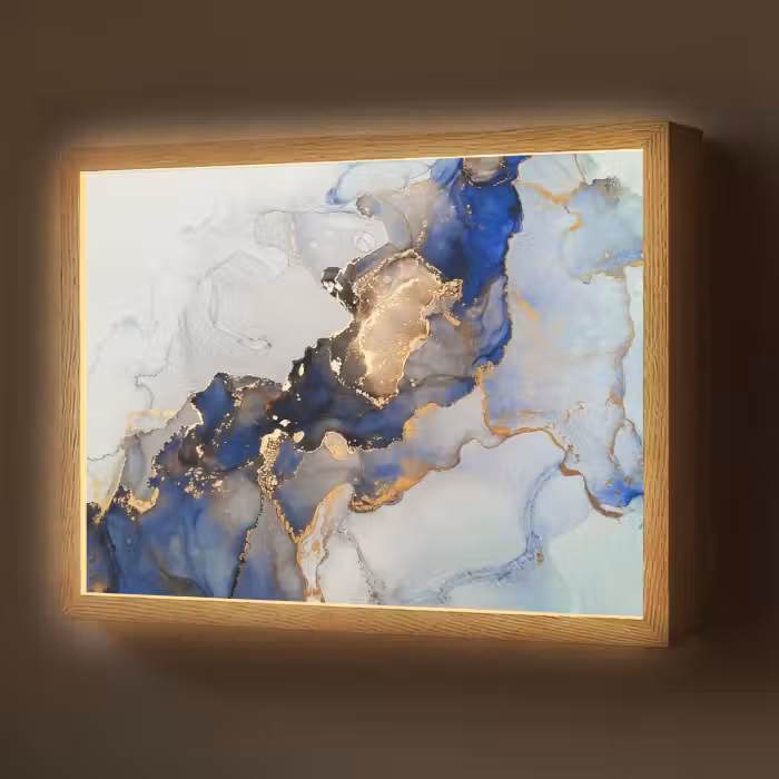 Lightbox - Wandlamp - Marmer - Blauw - Goud