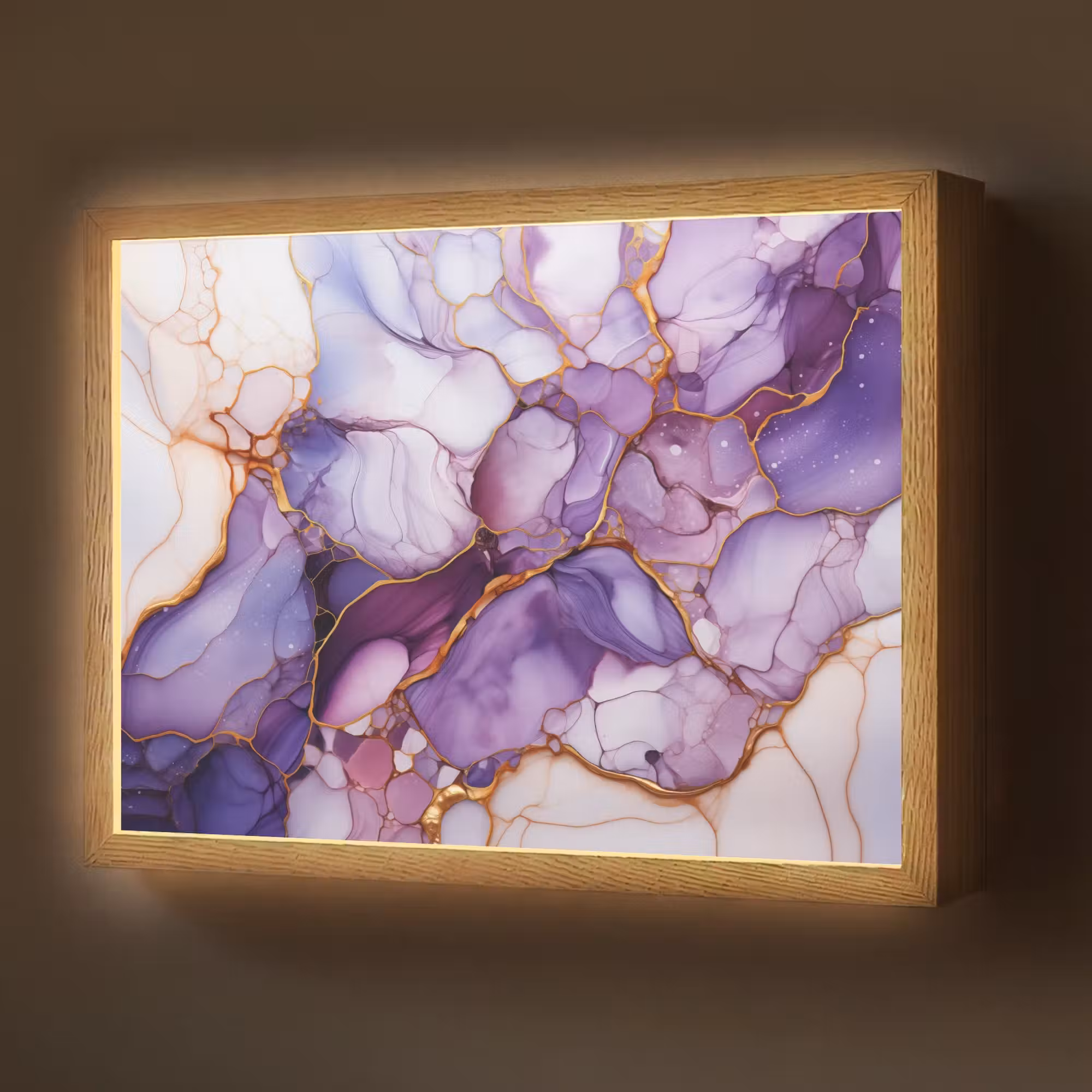 Lightbox - Wandlamp - Marmer - Paars - Lila - Goud