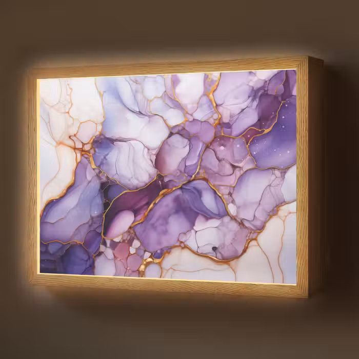 Lightbox - Wandlamp - Marmer - Paars - Lila - Goud