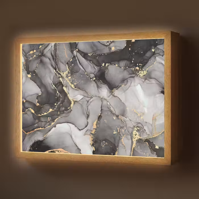 Lightbox - Wandlamp - Marmer - Zwart - Goud - Grijs