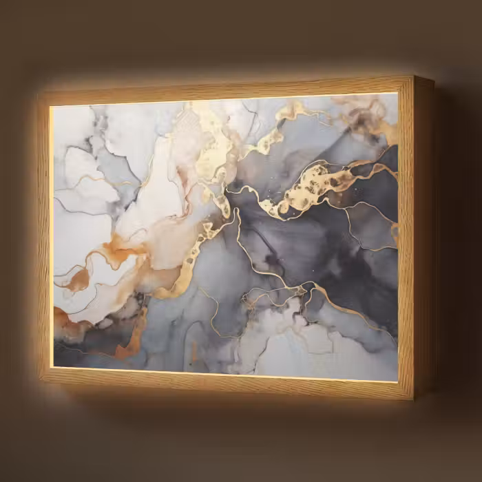 Lightbox - Wandlamp - Marmer - Zwart - Goud - Wit