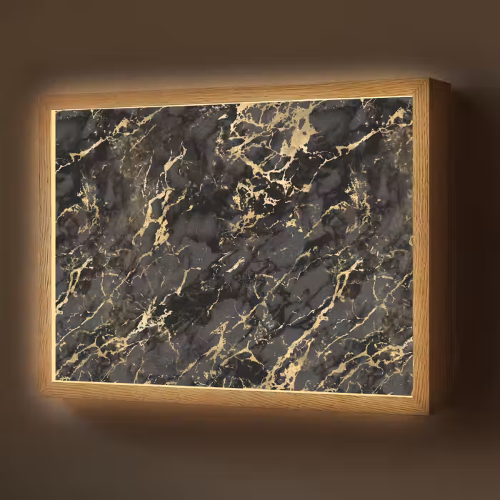 Lightbox - Wandlamp - Marmer - Zwart - Goudstructuur