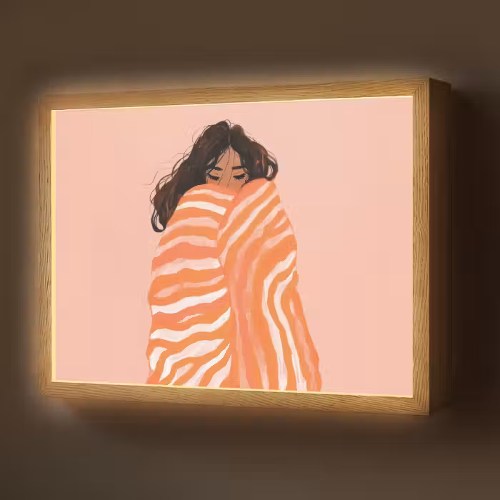 Lightbox - Wandlamp - Meisje - Deken - Gestreept - Oranje