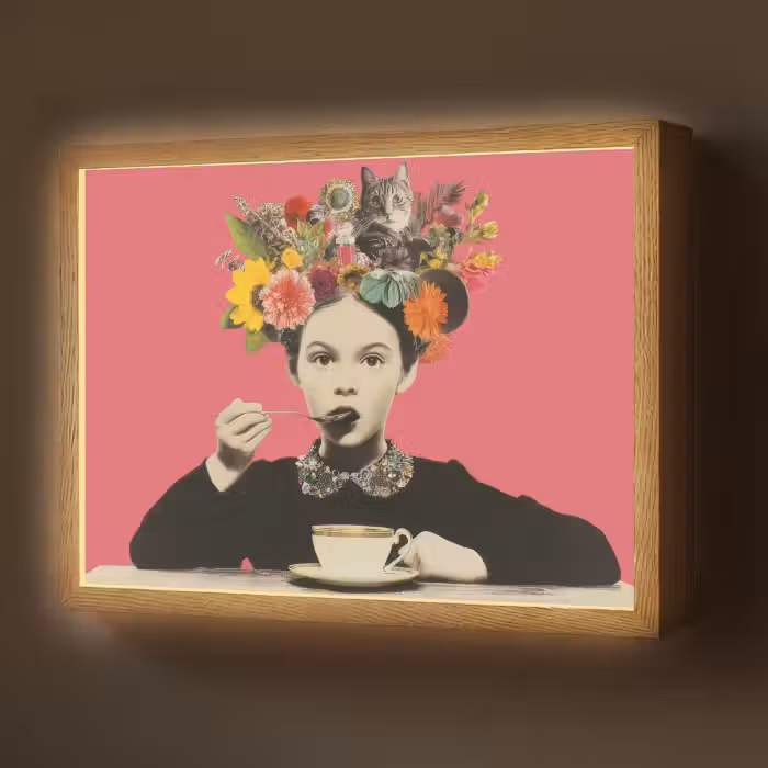 Lightbox - Wandlamp - Meisje - Kopje - Bloemen - Roze