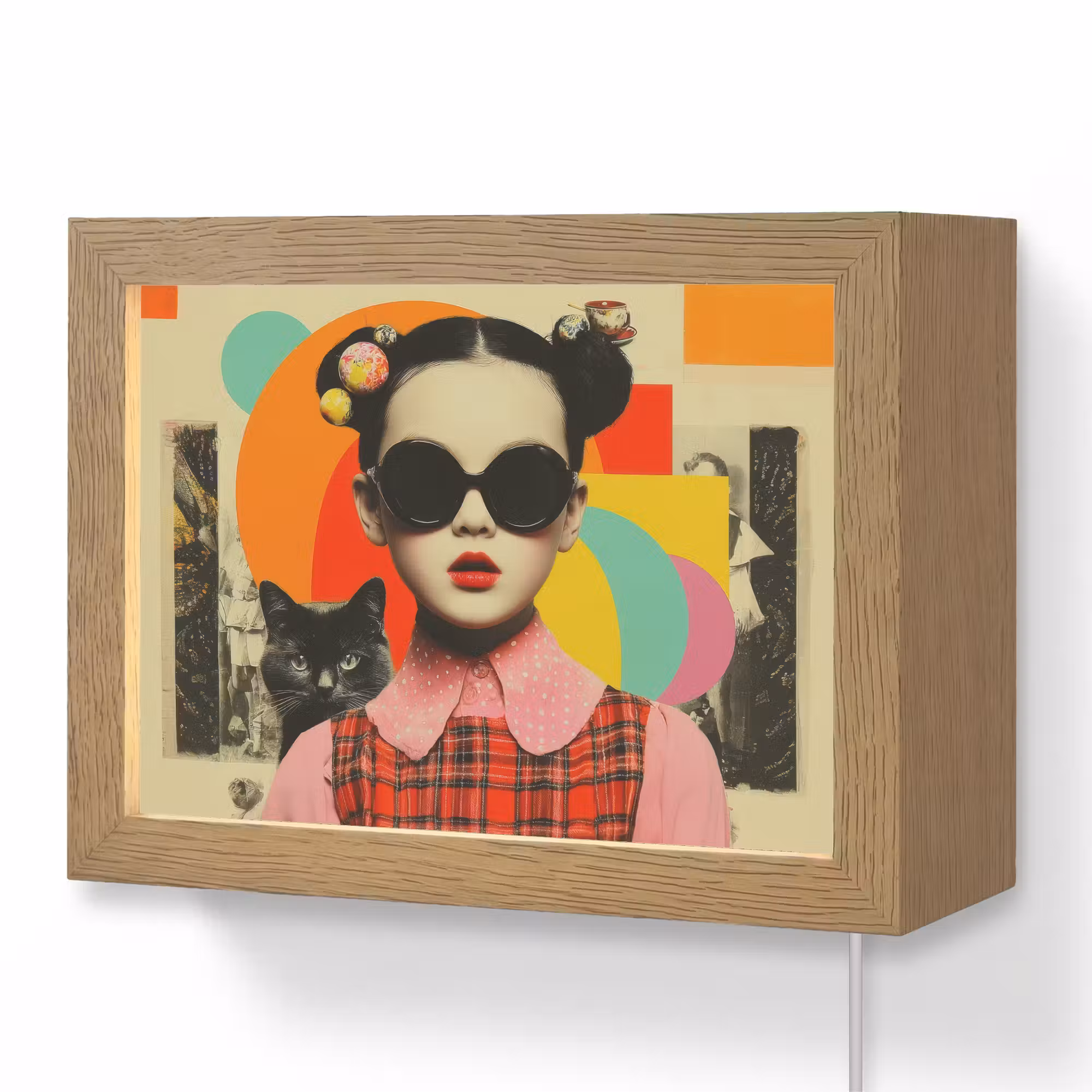 Lightbox - Wandlamp - Meisje - Zonnebril - Kat - Retro