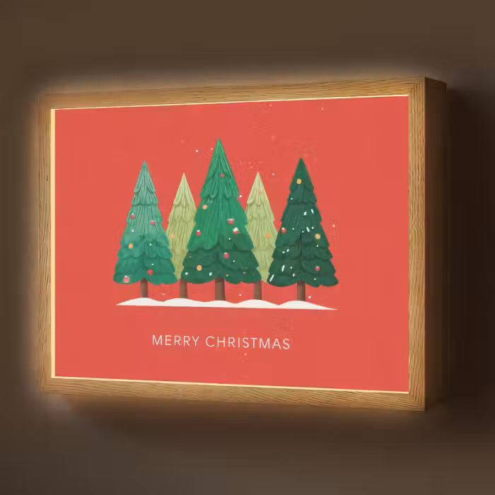 Lightbox - Wandlamp - Minimalistisch - Kerstbomen - Rood - Sneeuw