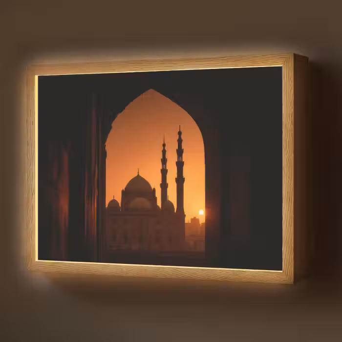 Lightbox - Wandlamp - Moskee - Oranje lucht - Islamitisch