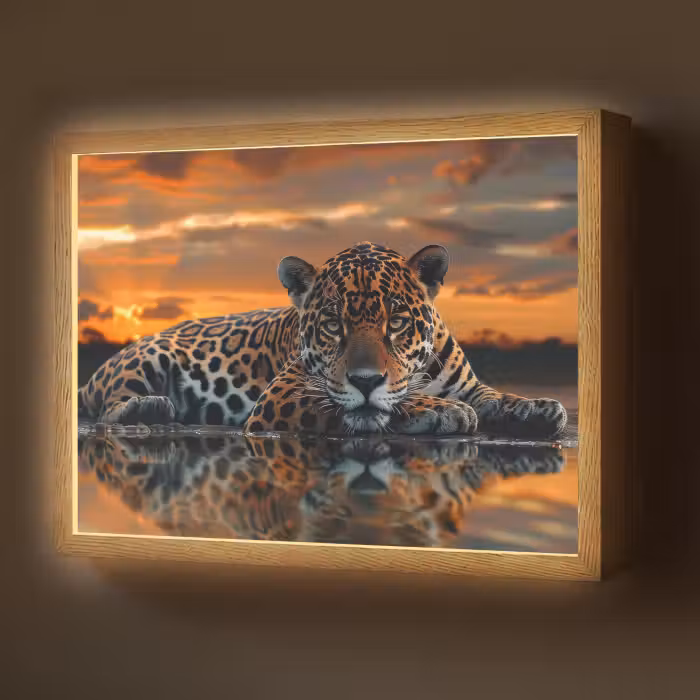 Lightbox - Wandlamp - Natuur - Luipaard - Dier - Zonsondergang - Modern