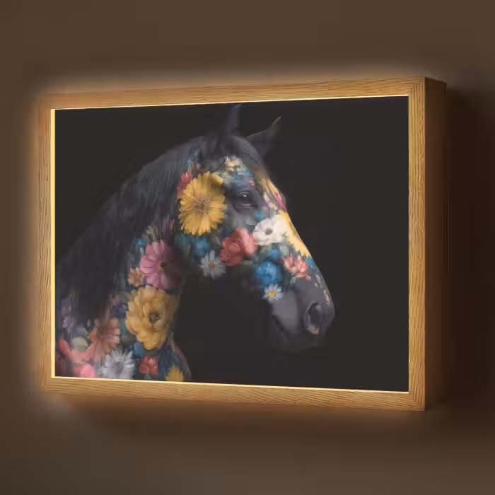 Lightbox - Wandlamp - Paard - Bloemen - Zwart