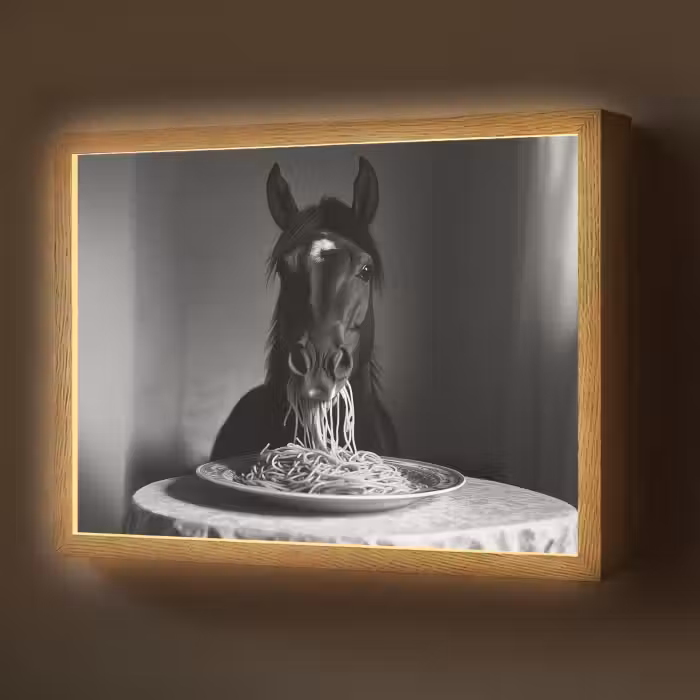 Lightbox - Wandlamp - Paard - Bord - Pasta - Tafelkleed - Zwart Wit - Dieren