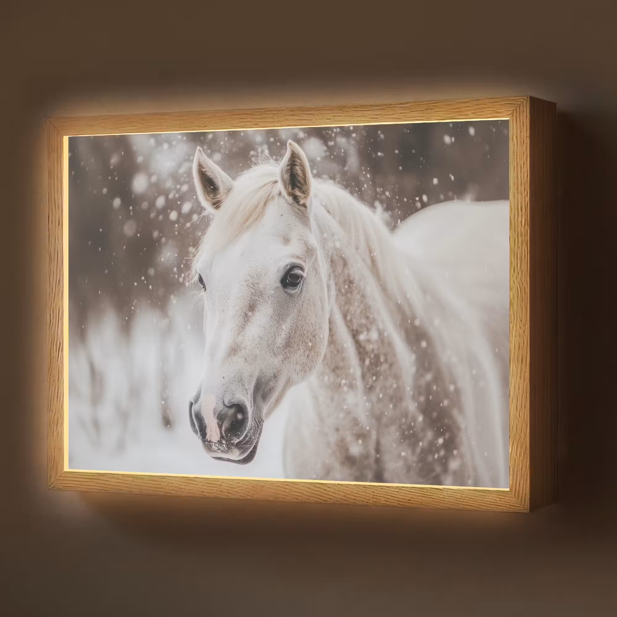 Lightbox - Wandlamp - Paard - Wit - Winter - Natuur - Sneeuw - Dieren