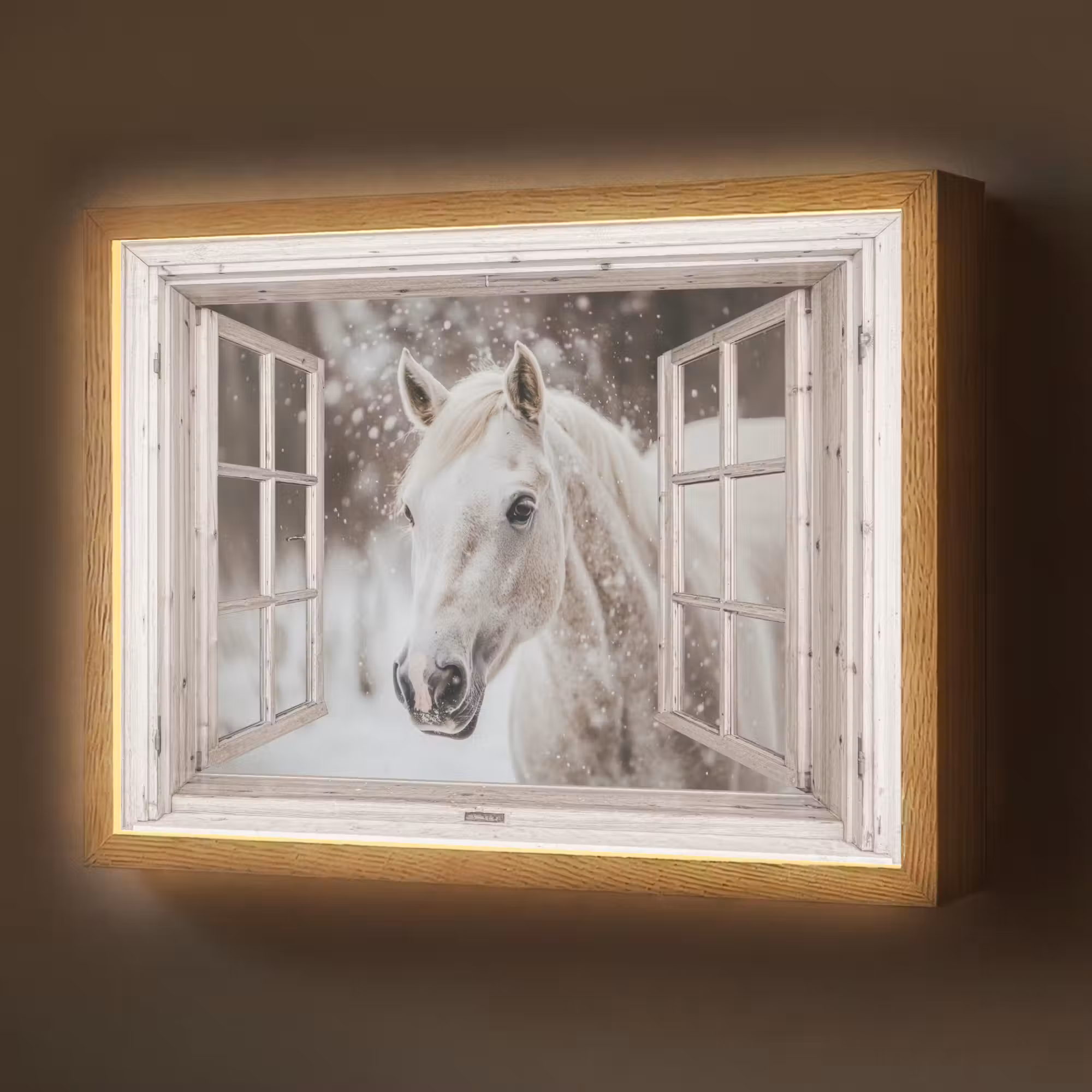 Lightbox - Wandlamp - Paard - Wit - Winter - Sneeuw - Doorkijk - Dieren