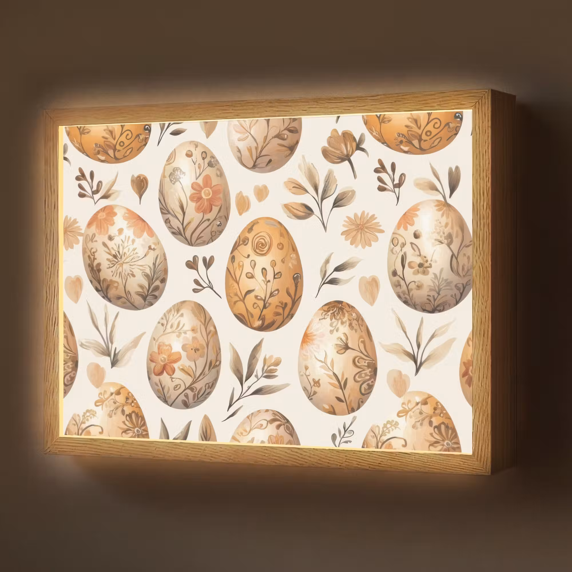 Lightbox - Wandlamp - Paaseieren - Bruin - Bloemen
