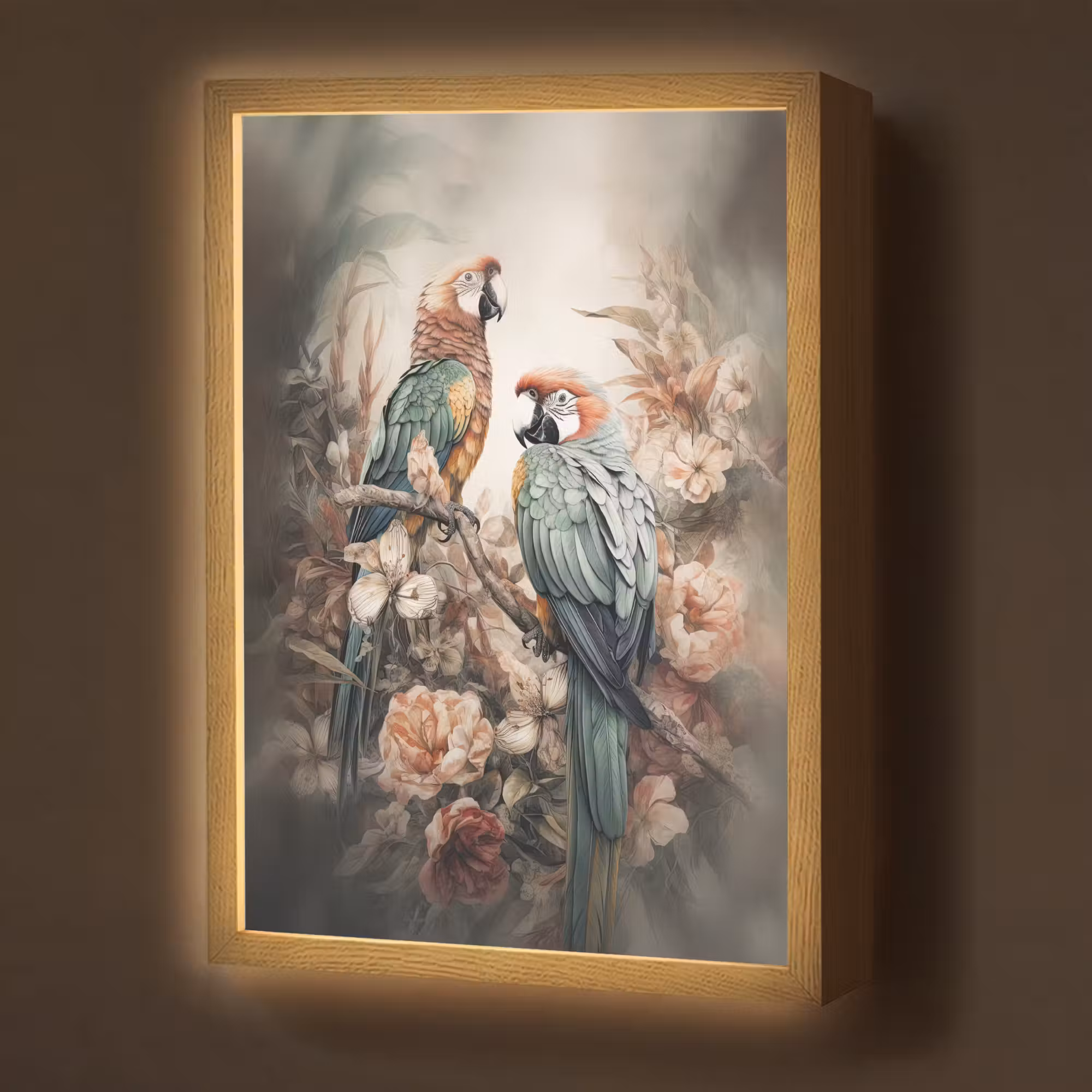Lightbox - Wandlamp - Papegaaien - Vogels - Natuur - Bloemen