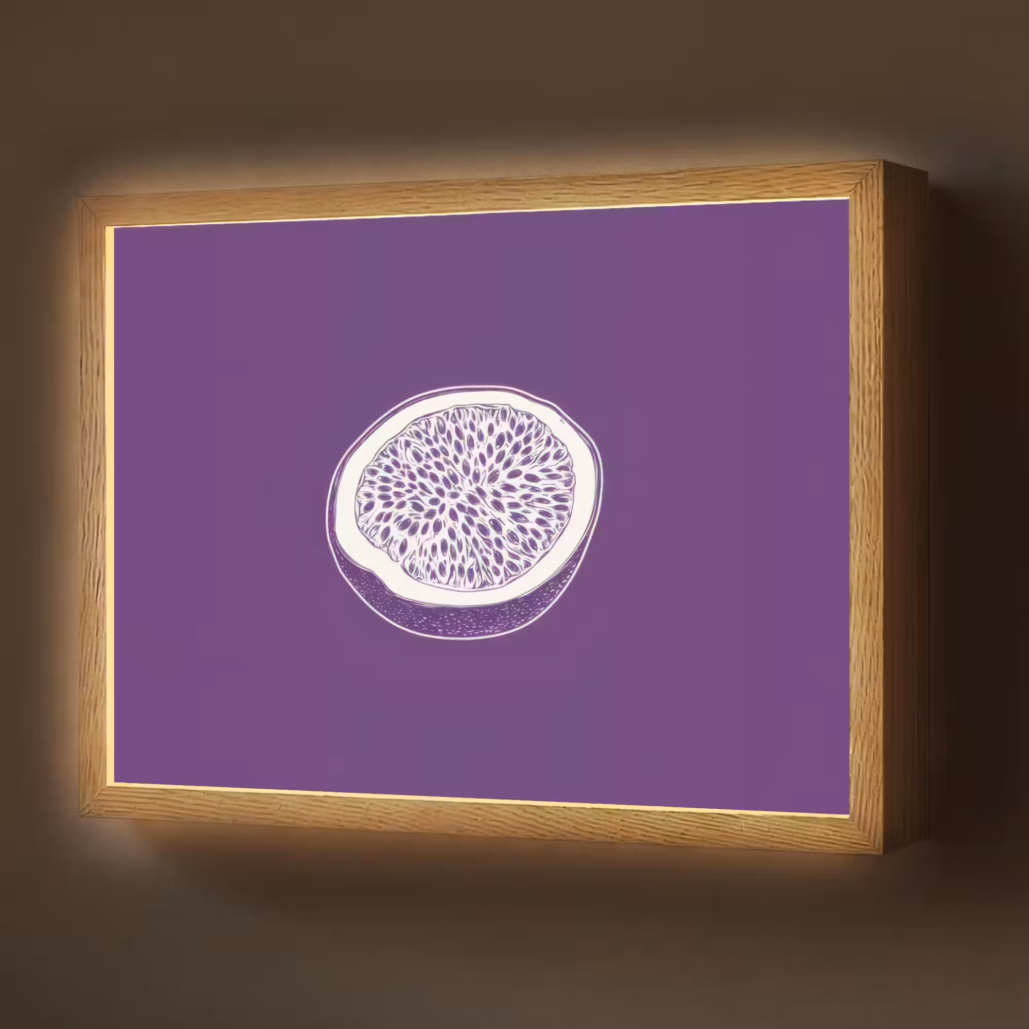 Lightbox - Wandlamp - Passievrucht - Zaadjes - Paars - Minimalistisch