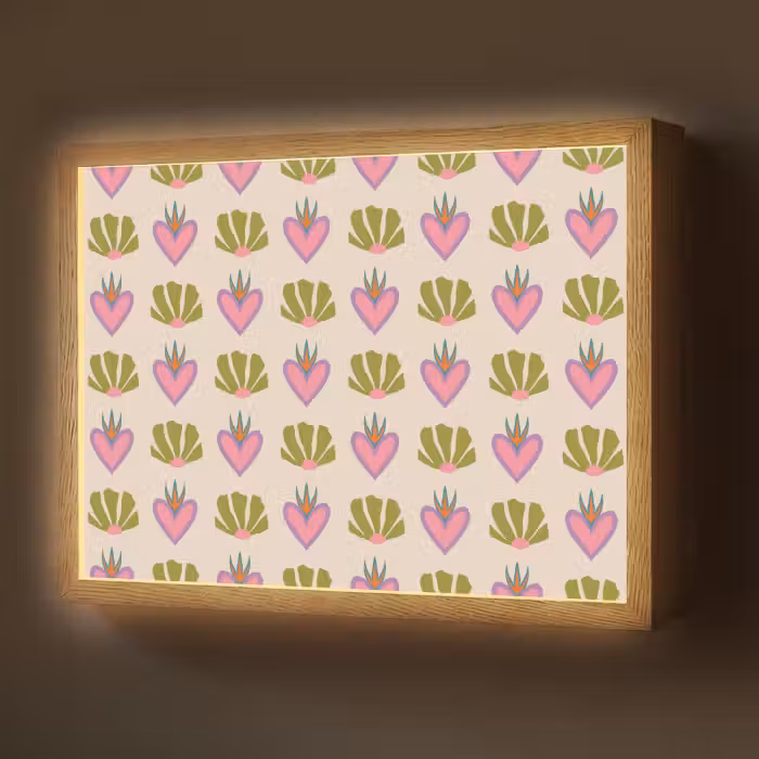 Lightbox - Wandlamp - Patroon - Beige - Hartjes - Bloemen