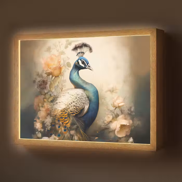 Lightbox - Wandlamp - Pauw - Pauwenveren - Bloemen - Vogels - Botanisch