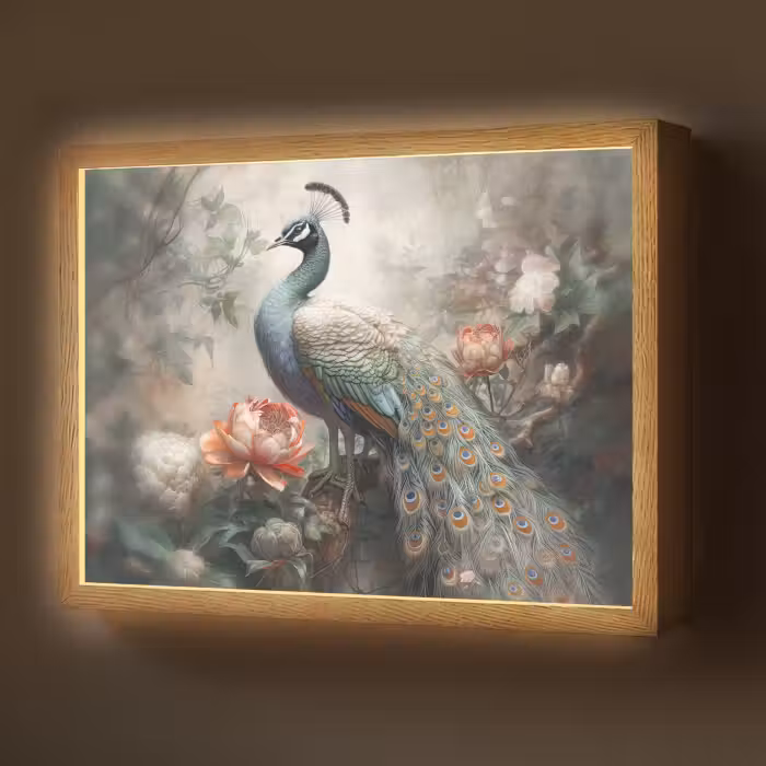 Lightbox - Wandlamp - Pauw - Pauwenveren - Vogel - Jungle - Bloemen