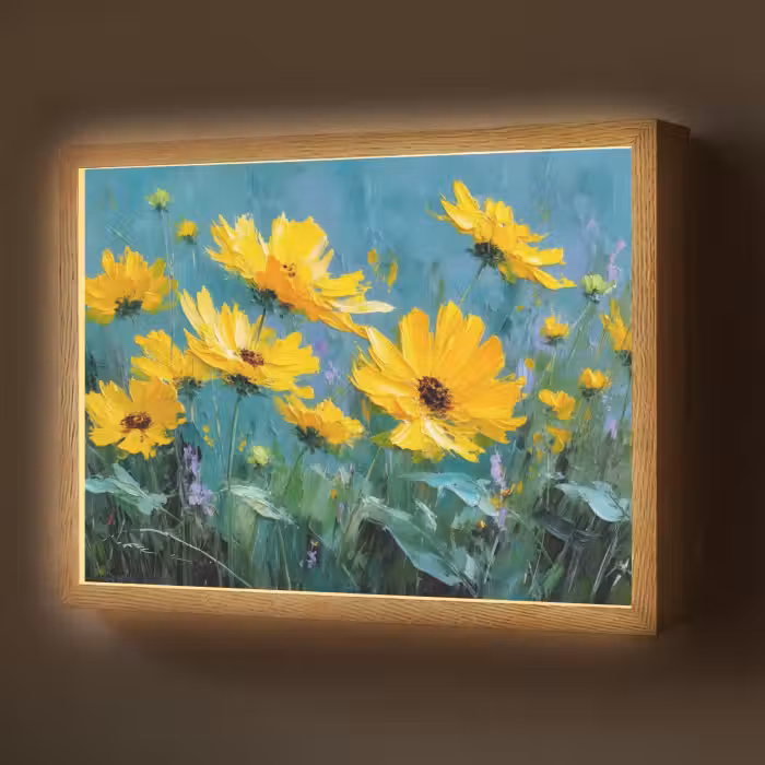 Lightbox - Wandlamp - Penseelstreken - Bloemen - Felgeel - Abstract