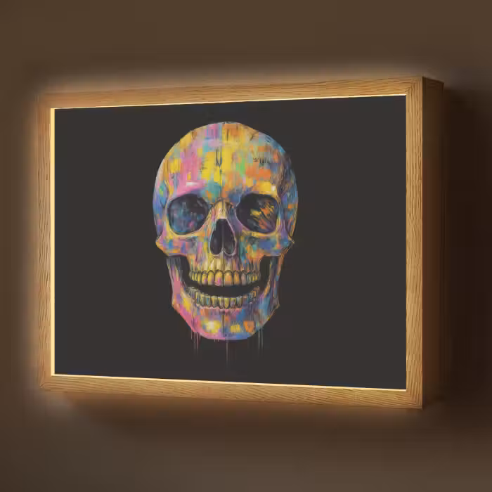 Lightbox - Wandlamp - Penseelstreken - Schedel - Kleurrijk - Abstract
